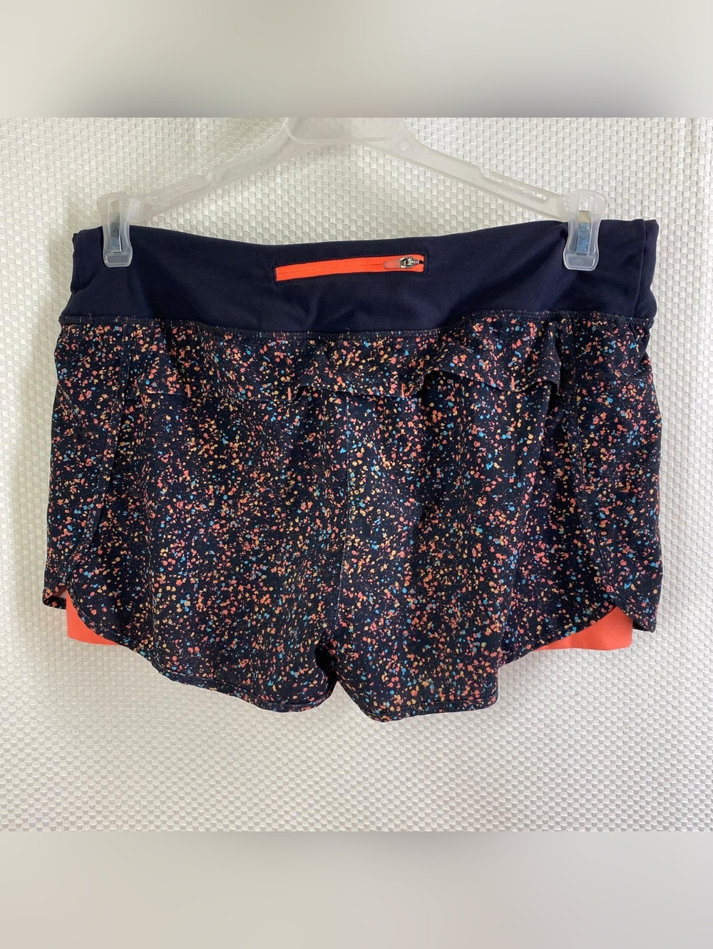 MPG Women's Running Shorts Size M Splatter Print Athletic Workout Orange Liner - Picture 4 of 8